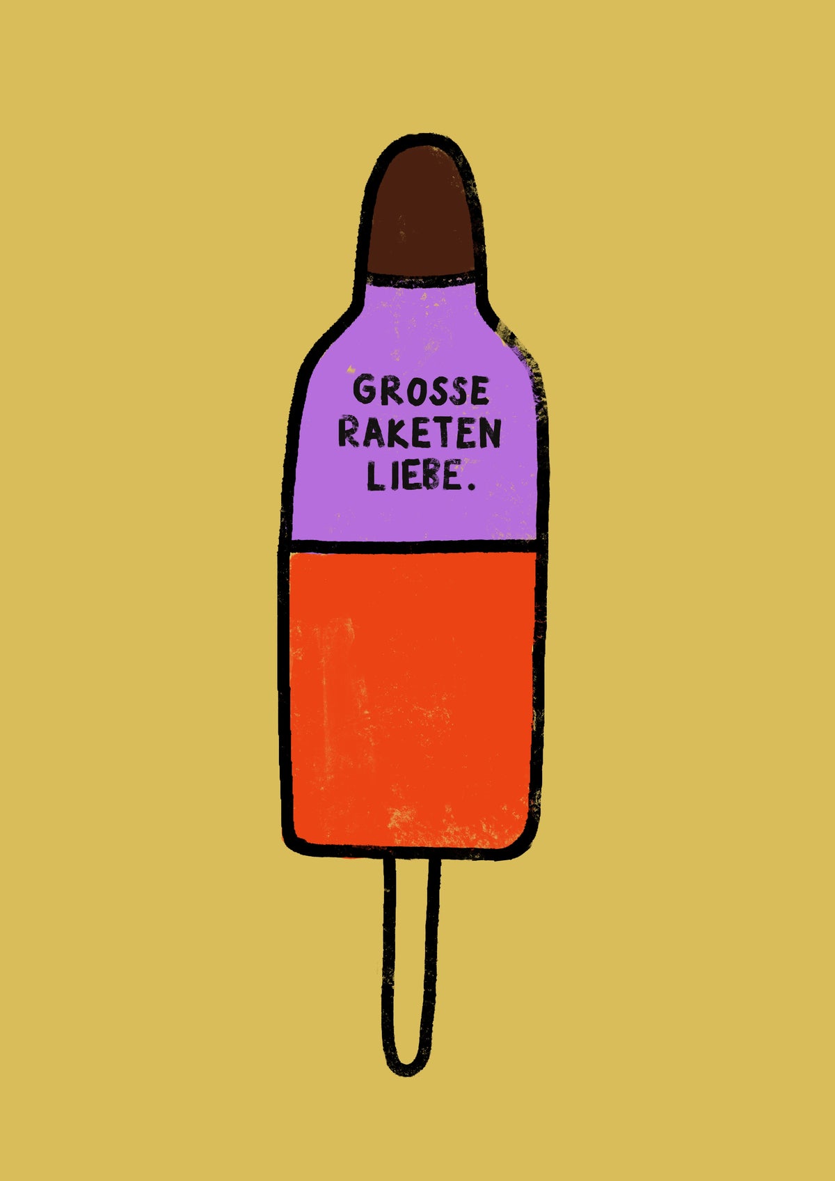 Postkarte Raketenliebe gelb