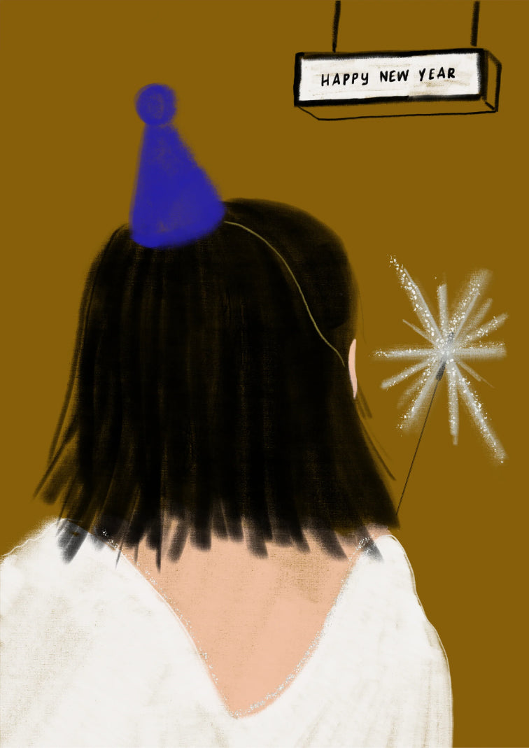 Postkarte Happy New Year Frau