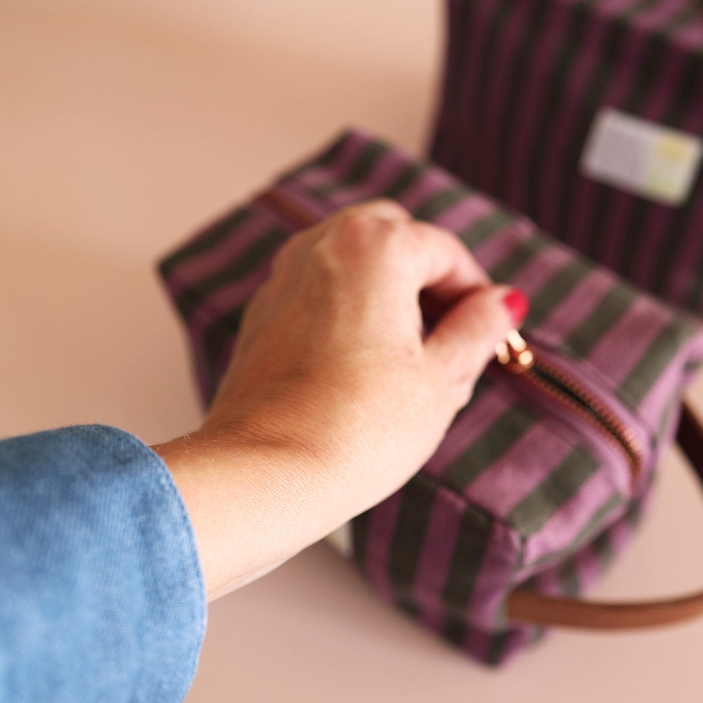 Necessaire Blockprint Rayé Vert Violet