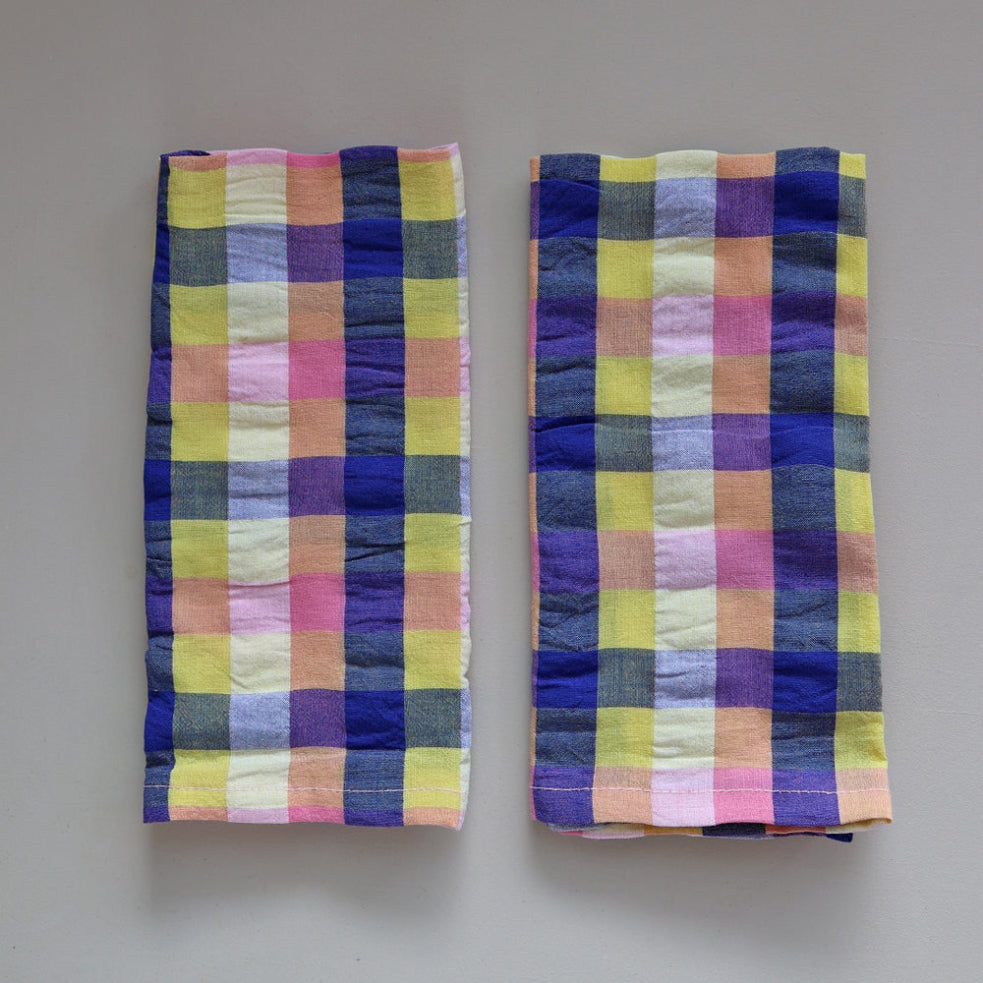 Serviette check pink blue yellow