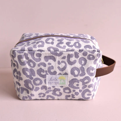 Toiletry bag block print leo lavender