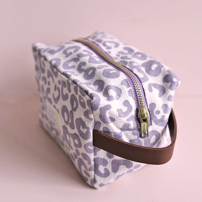 Toiletry bag block print leo lavender