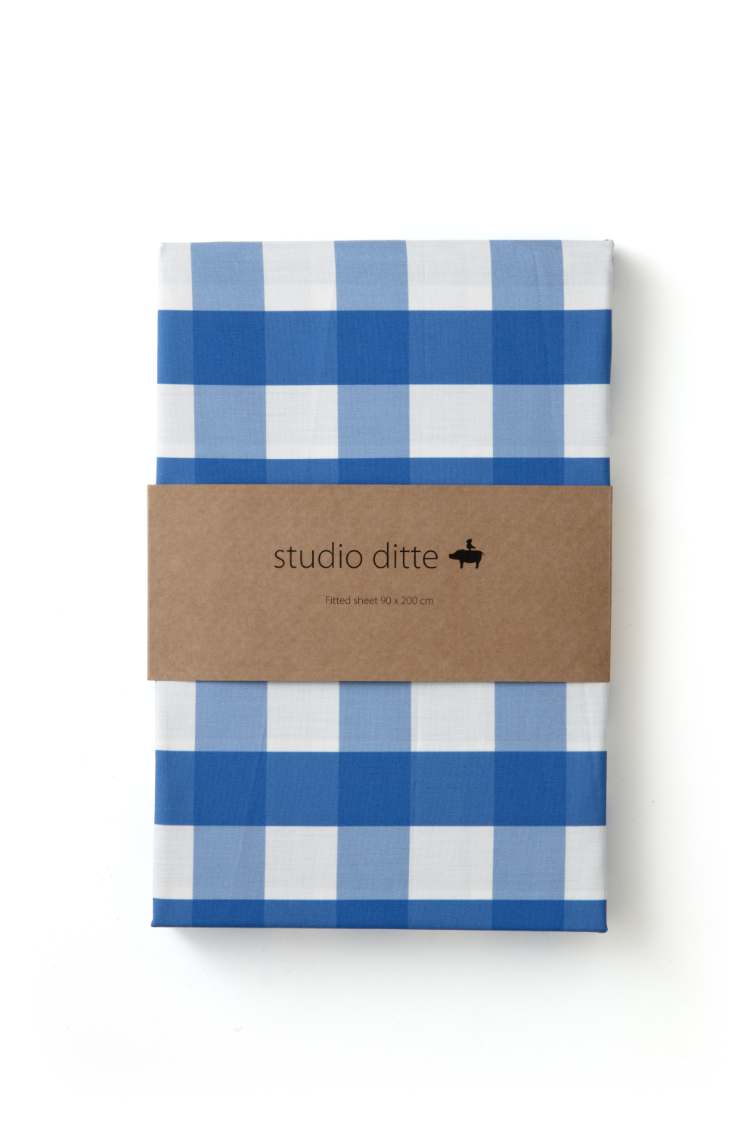 Fixleintuch gingham cobalt blue bettwäsche studio ditte eli-ju