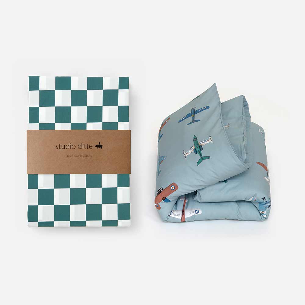 Fixleintuch petrol green blocks