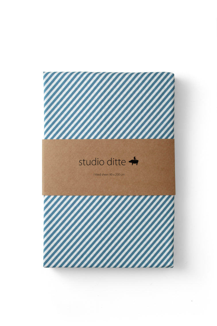 Fixleintuch small stripes denim blue bettwäsche studio ditte eli-ju
