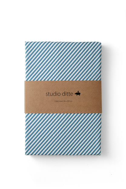 Fixleintuch small stripes denim blue bettwäsche studio ditte eli-ju