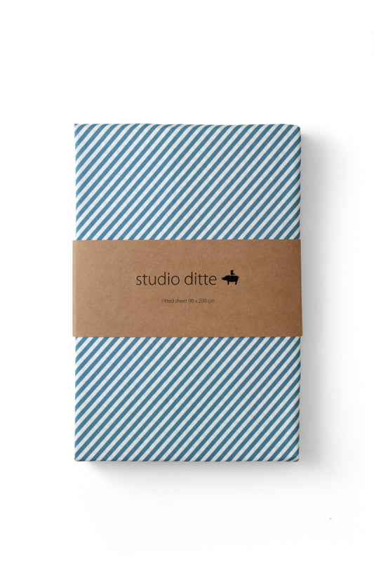 Fixleintuch small stripes denim blue bettwäsche studio ditte eli-ju