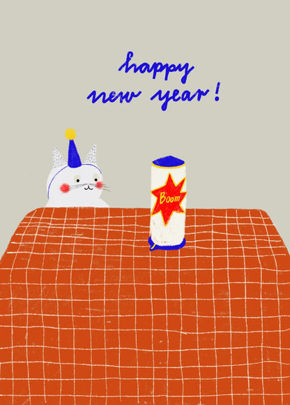 Carte postale Bonne année chat cotillon