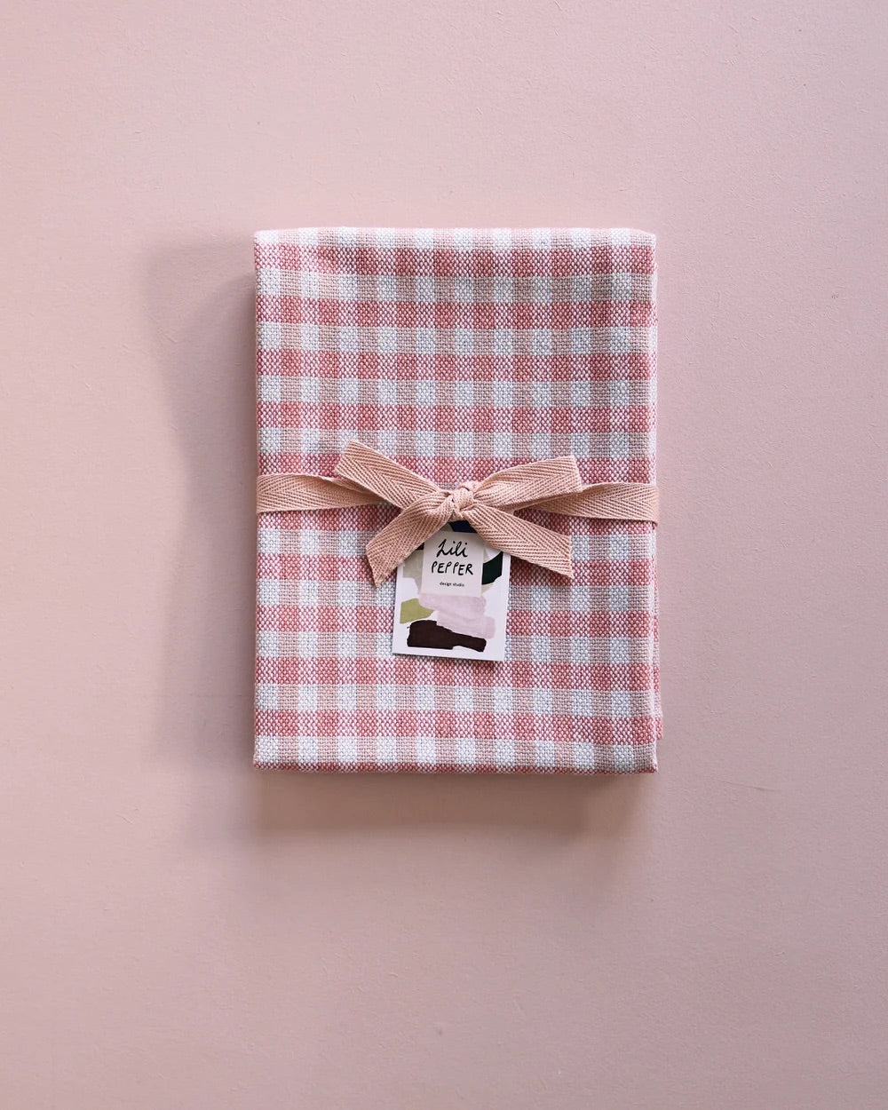 Torchon tissé à carreaux rose bleu
