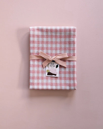 Torchon tissé à carreaux rose bleu