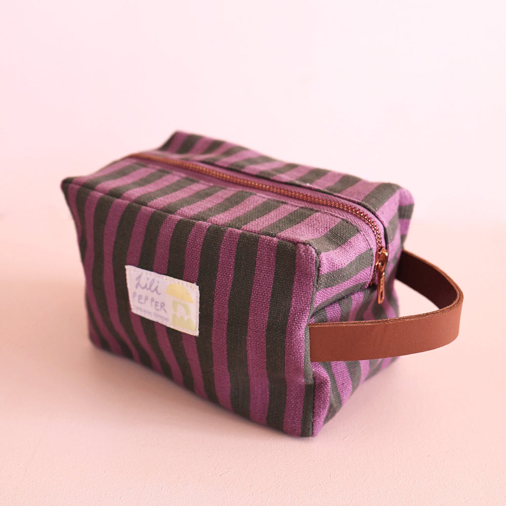 Necessaire Blockprint Rayé Vert Violet