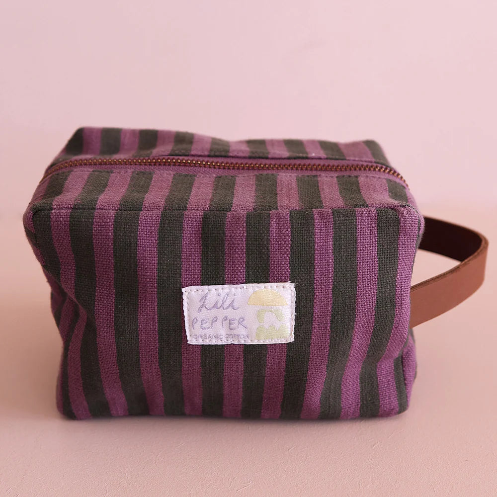 Necessaire Blockprint Rayé Vert Violet