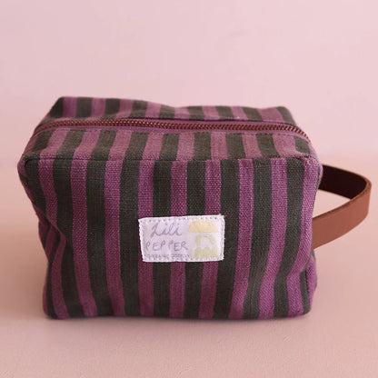 Necessaire Blockprint Rayé Vert Violet