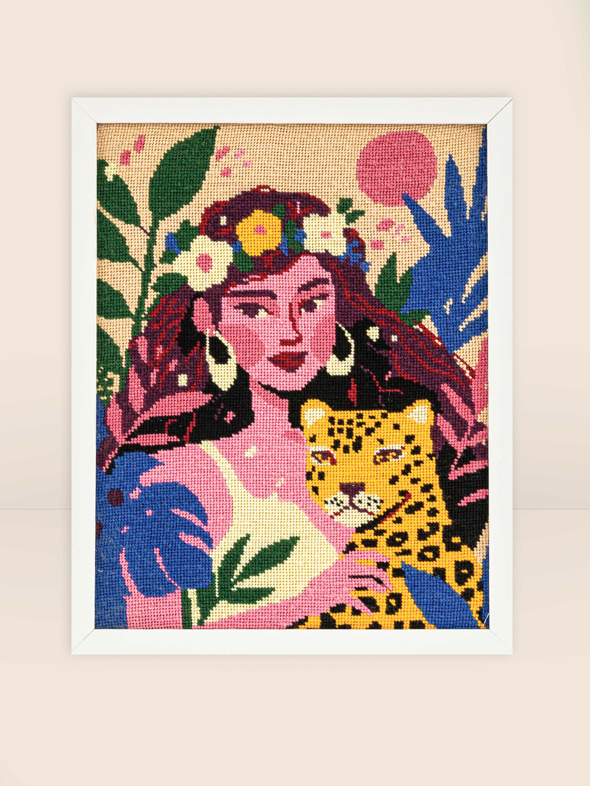 Tapisserie-Stickset "Frau mit Leopard"