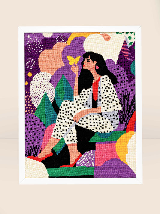 Tapisserie-Stickset "Frau mit Schmetterling"