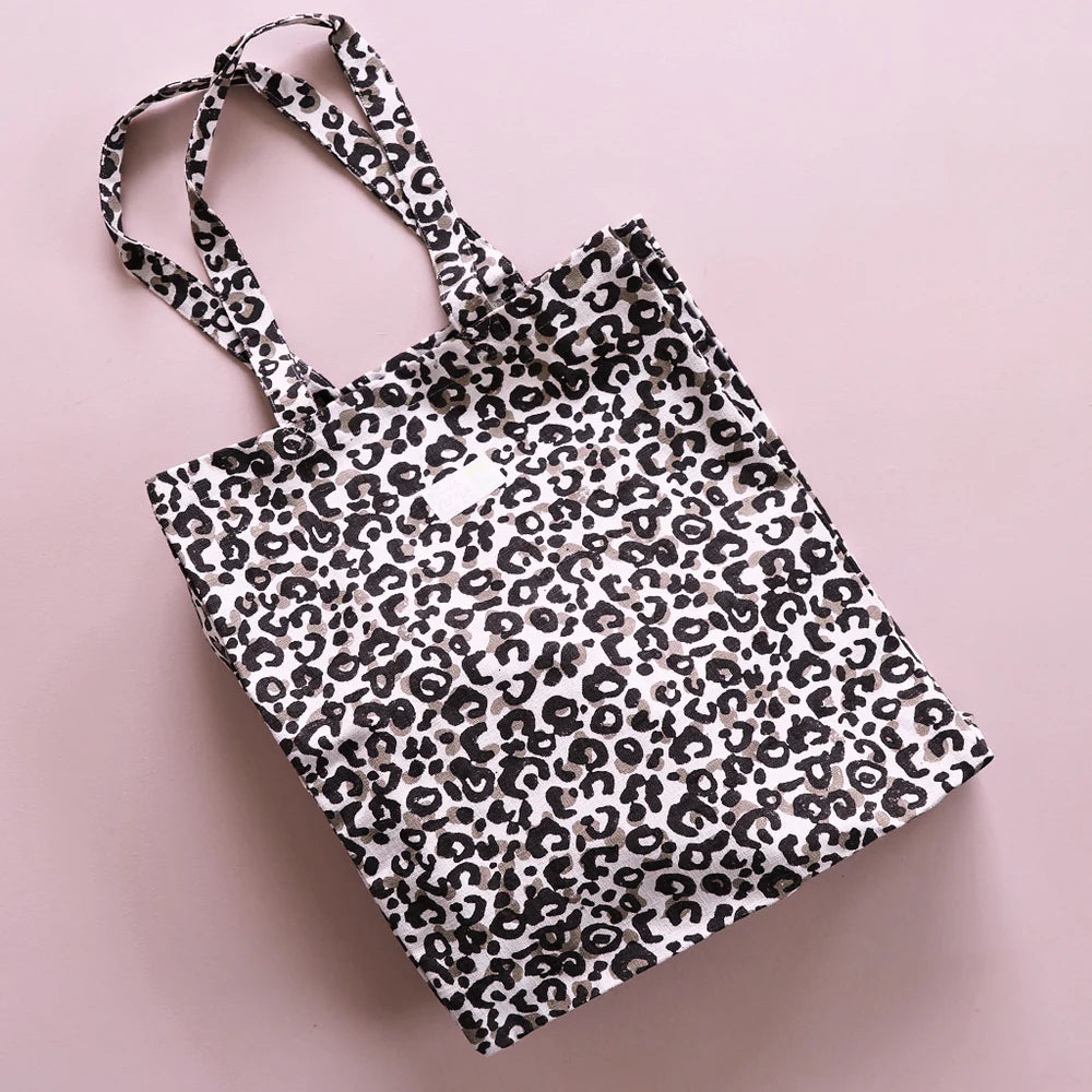 Tote Bag imprimé à la main léopard marron