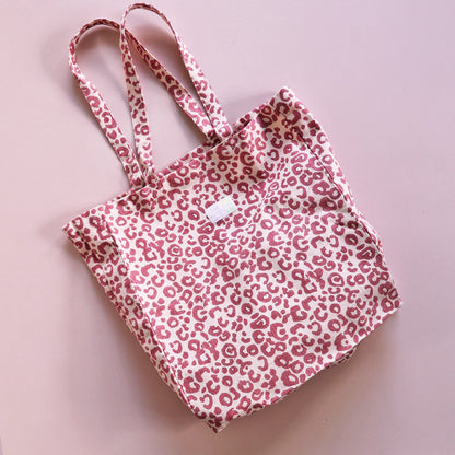 Tote Bag imprimé à la main léopard rose