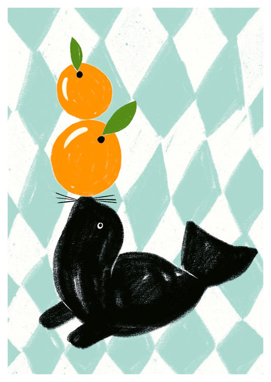 Postkarte Circus Seehund & Orange