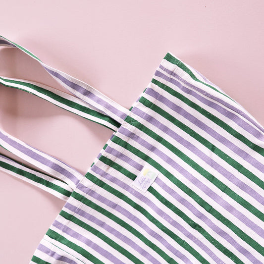 Tote Bag Handbedruckt Stripes Green Lavender