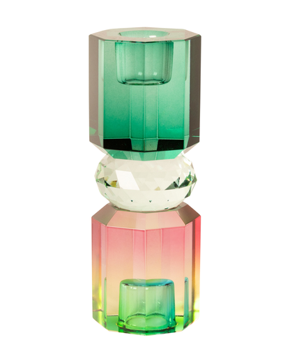 Bougeoir cristal bleu-vert menthe rose ombré