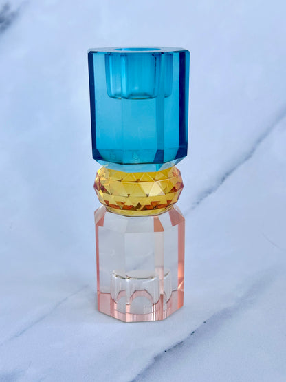 Crystal candlestick peach amber petrol