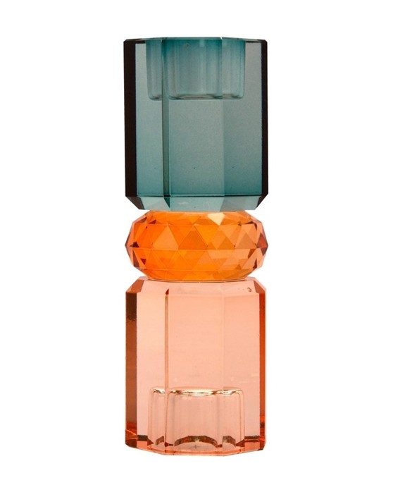Crystal candlestick peach amber petrol