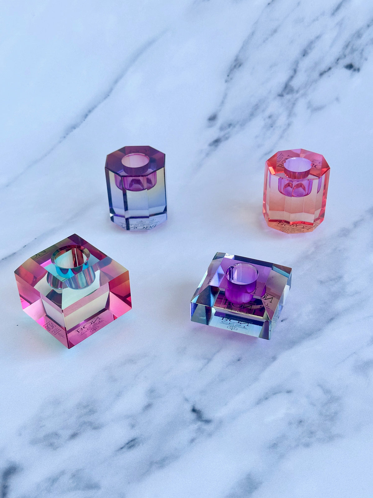 Bougeoir cristal dégradé rose