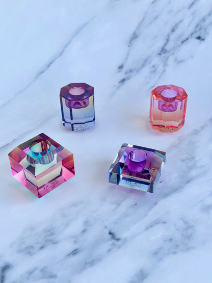 Bougeoir cristal dégradé rose