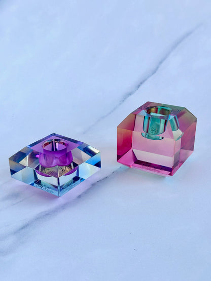 Bougeoir cristal dégradé rose