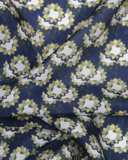 Foulard en soie tournesol marine
